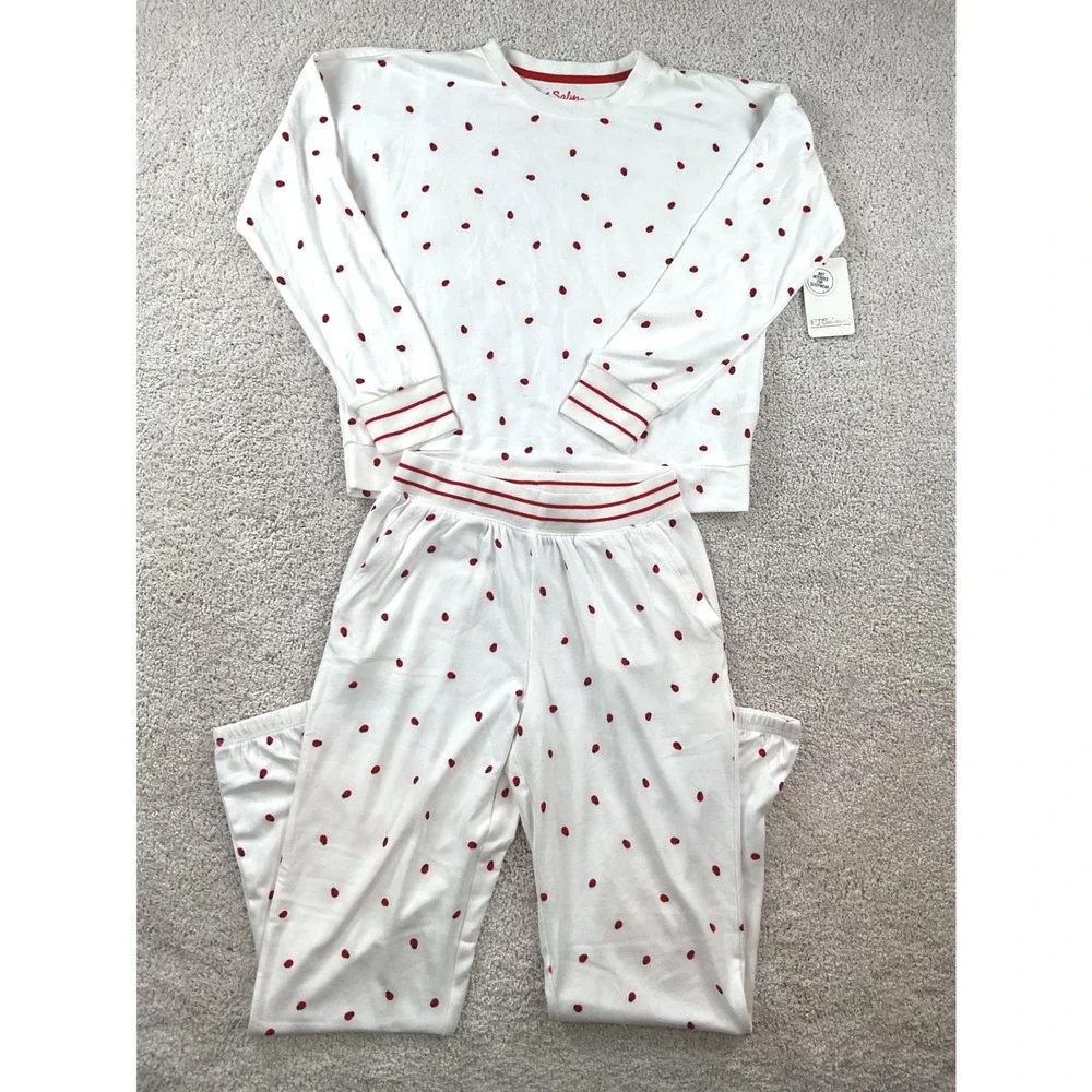 PJ Salvage‎ Tween Kids Ivory Red Ladybug Lounge Set Size 10 MED New with Tags